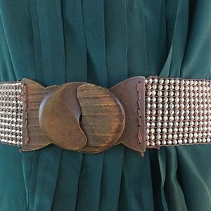 Anthropologie Carved Beaded Wooden Belt Stretches